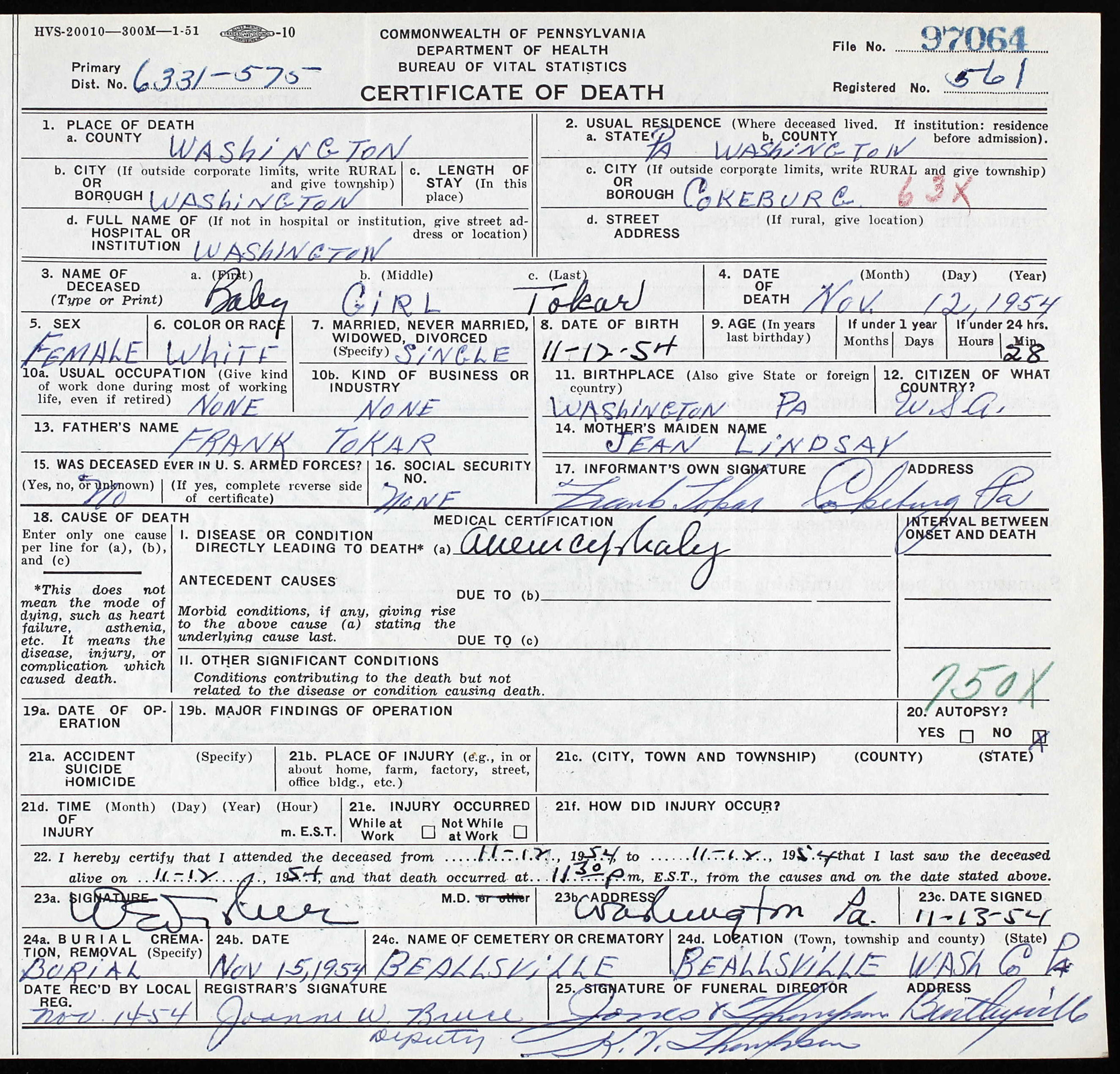 death certificate